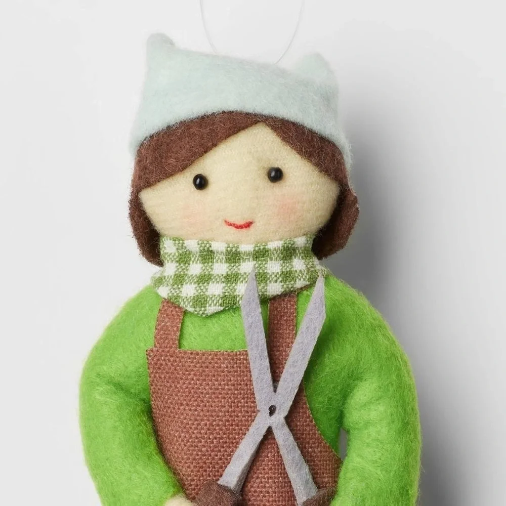 Fabric nwt Gardener Christmas Tree Ornament Green/Brown